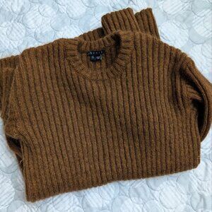 Theory Women`s Diantha Caresse Sweater Size Small Brown Ribbed Wool Yak Mohair